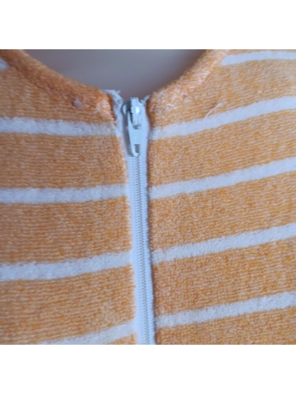 Small Vintage Romper 80's Orange Striped Terry Cloth Womens Zipper & Belt Tie